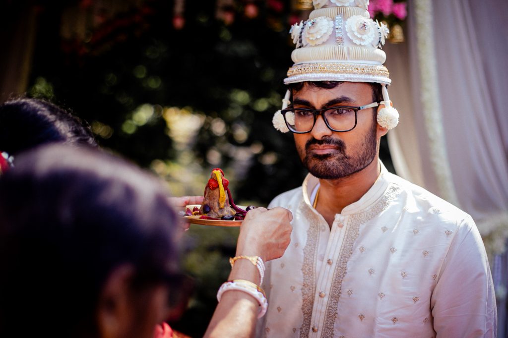 Traditional Indian wedding ceremony pavilion at Radhadesh, Château de Petite Somme, Belgian Ardennes. Bor Boron